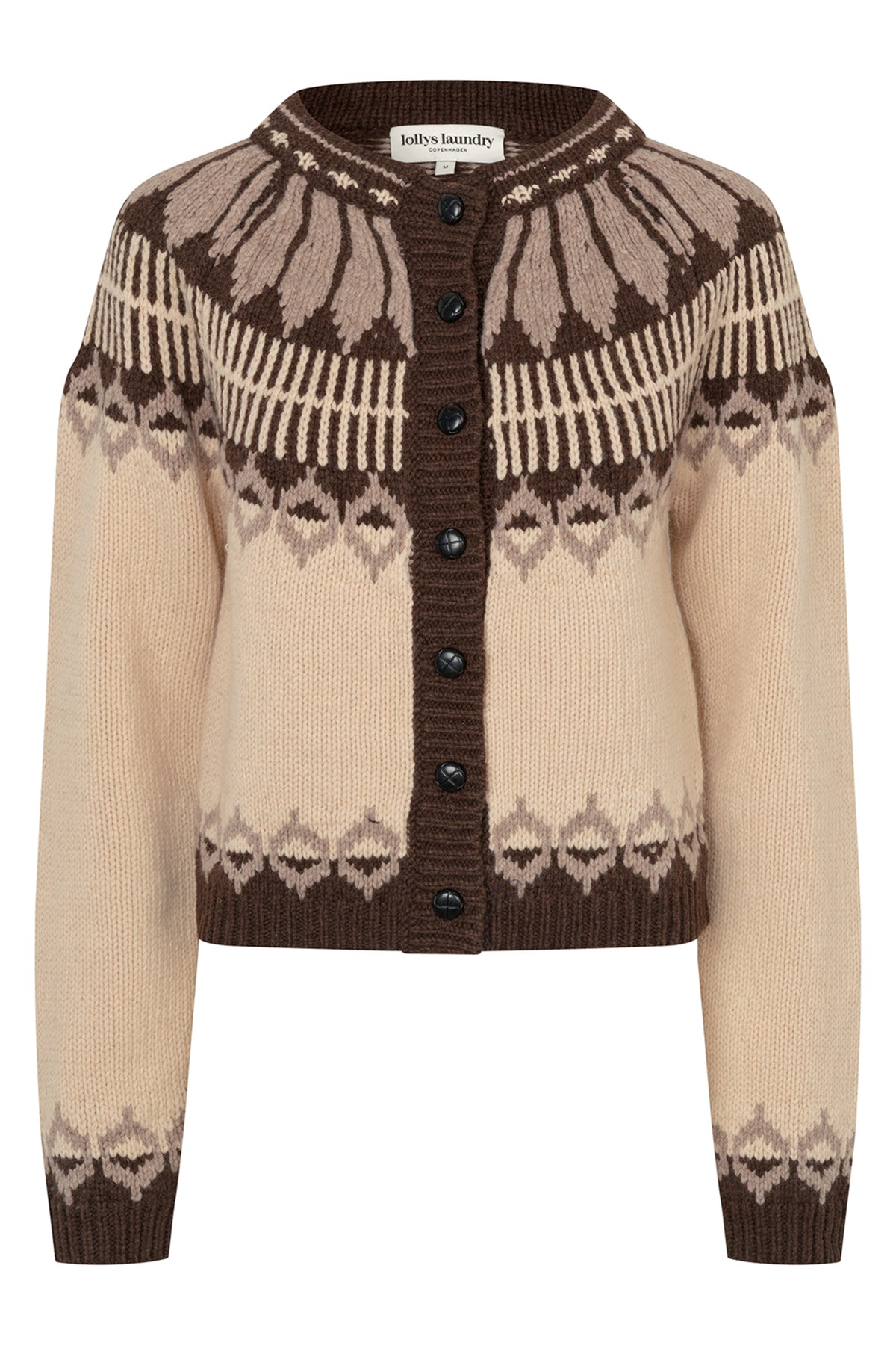 Lollys Laundry ClareLL Creme Beige Nordic Knit Cardigan 26407-5016, front packshot