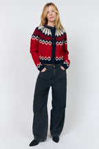 Lollys Laundry ClareLL Red Nordic Knit Cardigan 26407-5016, front full length on model