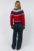 Lollys Laundry ClareLL Red Nordic Knit Cardigan 26407-5016, back full length on model