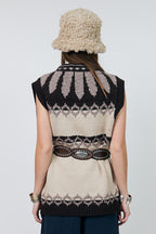Lollys Laundry CleoLL Creme Beige Nordic Knit Waistcoat 26407-5019, back cropped view