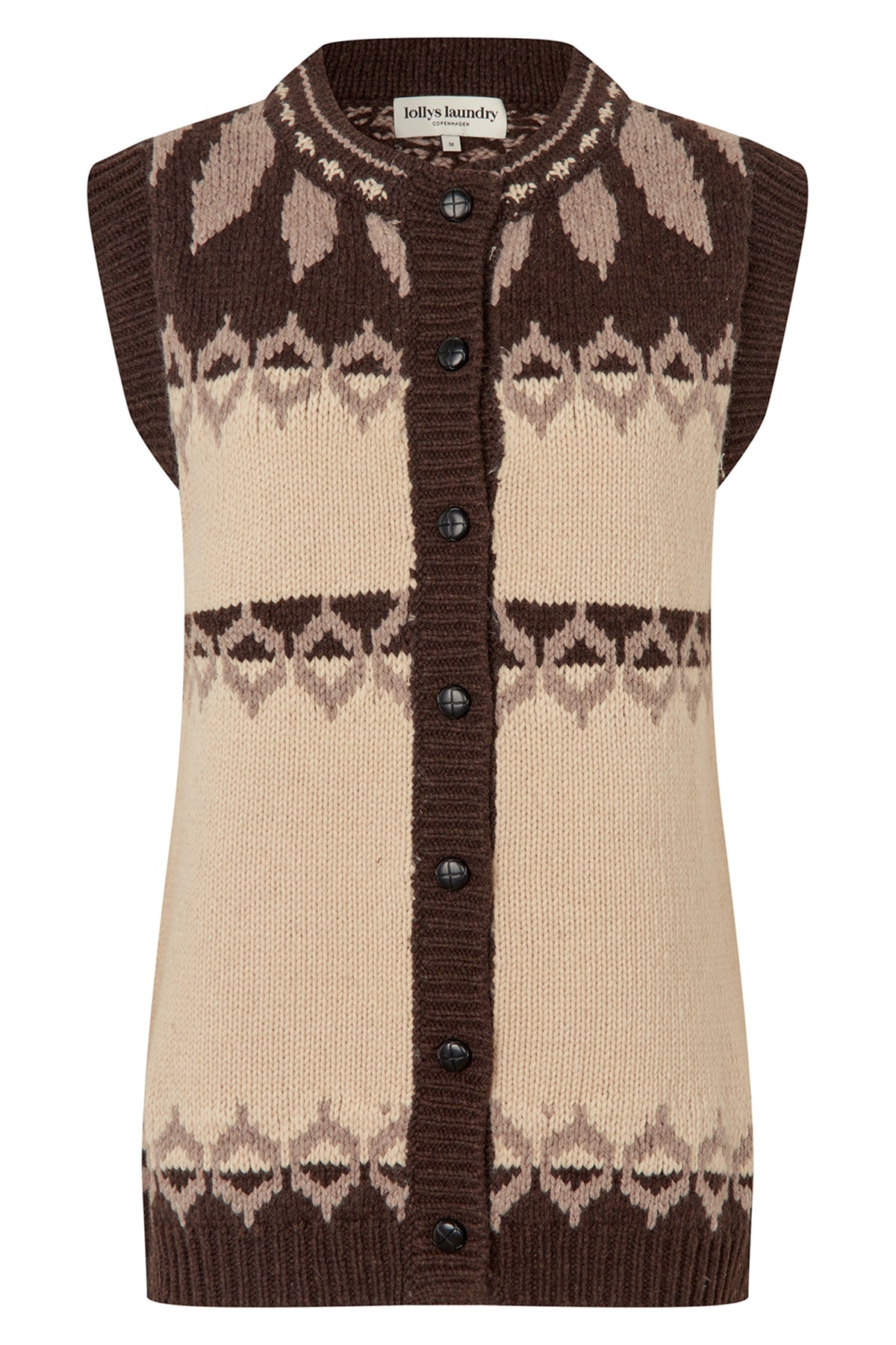 Lollys Laundry CleoLL Creme Beige Nordic Knit Waistcoat 26407-5019, front packshot