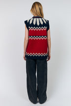 Lollys Laundry CleoLL Red Nordic Knit Waistcoat 26407-5019, back full length on model