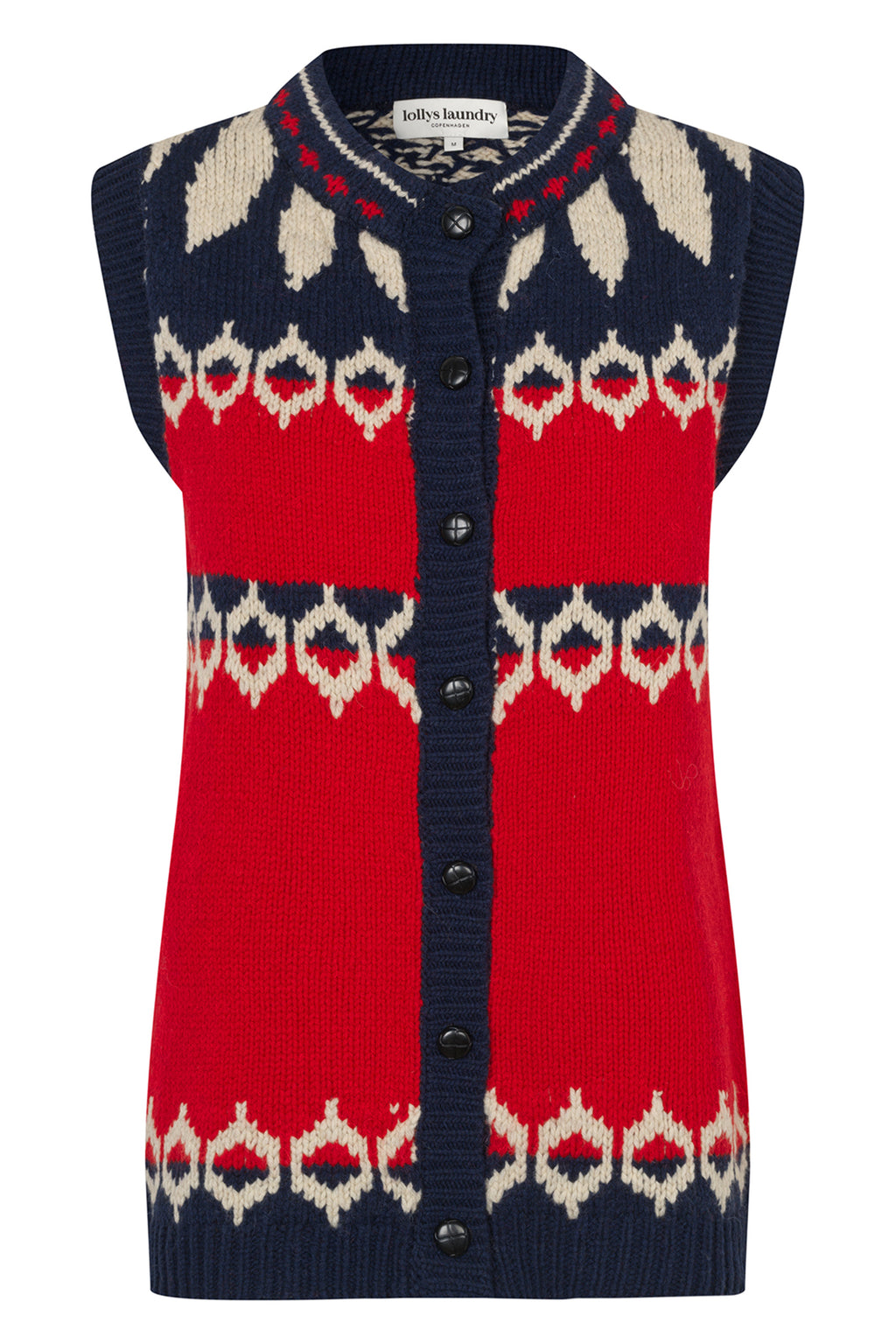 Lollys Laundry CleoLL Red Nordic Knit Waistcoat 26407-5019, front packshot