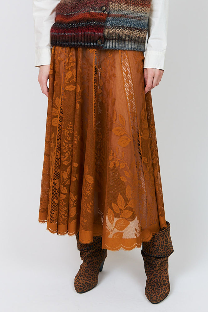 Lollys Laundry CollinsLL Rust Orange Burnout Floral Midi Skirt 26493-2035, front cropped view