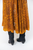 Lollys Laundry CollinsLL Rust Orange Burnout Floral Midi Skirt 26493-2035, scalloped hem detail