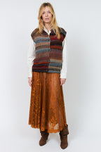 Lollys Laundry CollinsLL Rust Orange Burnout Floral Midi Skirt 26493-2035, front full length on model