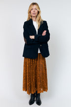 Lollys Laundry CollinsLL Rust Orange Burnout Floral Midi Skirt 26493-2035, front view with the skirt worn open