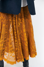 Lollys Laundry CollinsLL Rust Orange Burnout Floral Midi Skirt 26493-2035, close detail of the burnout floral cloth