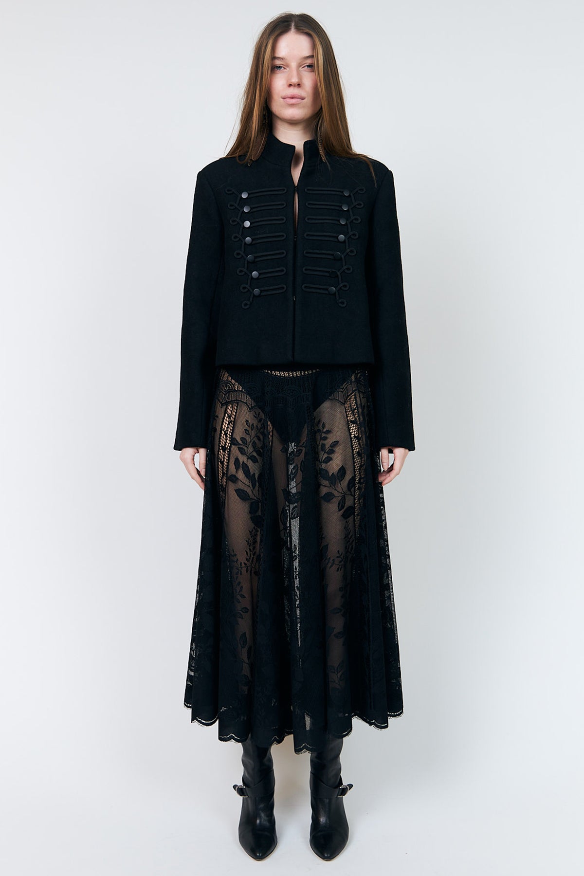 Lollys Laundry JeromeLL Black Military Braid Blazer 26425-6021, front full length on model