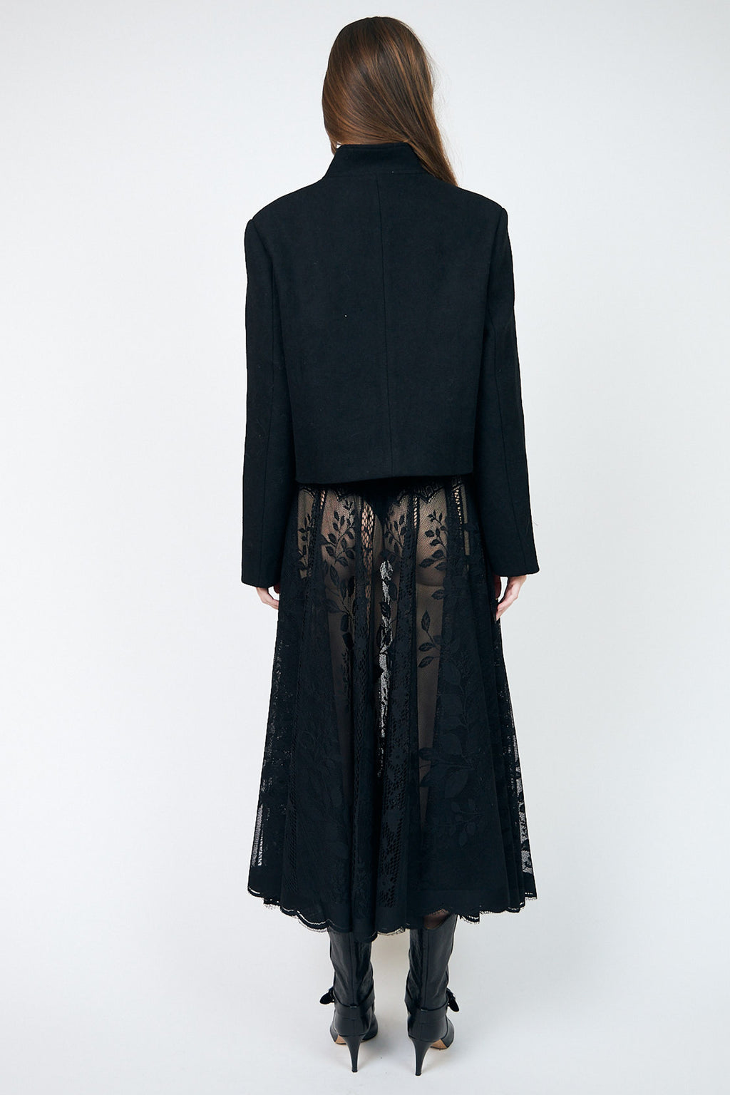 Lollys Laundry JeromeLL Black Military Braid Blazer 26425-6021, back full length on model