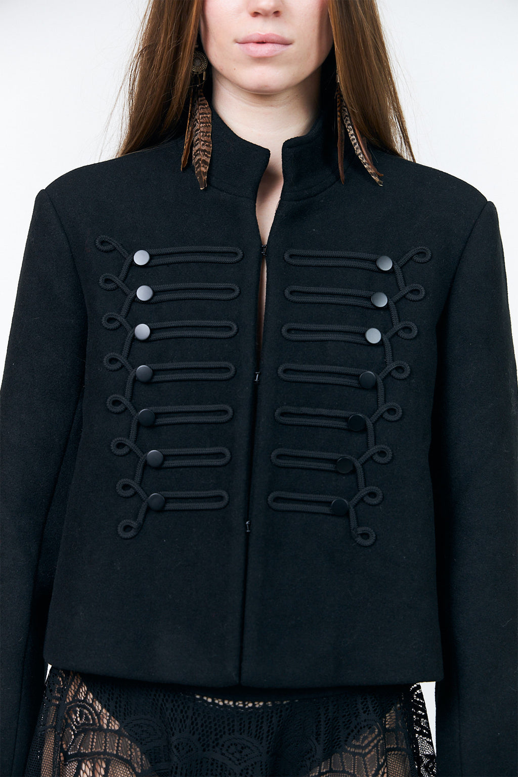 Lollys Laundry JeromeLL Black Military Braid Blazer 26425-6021, close detail of the soutache braid and buttons