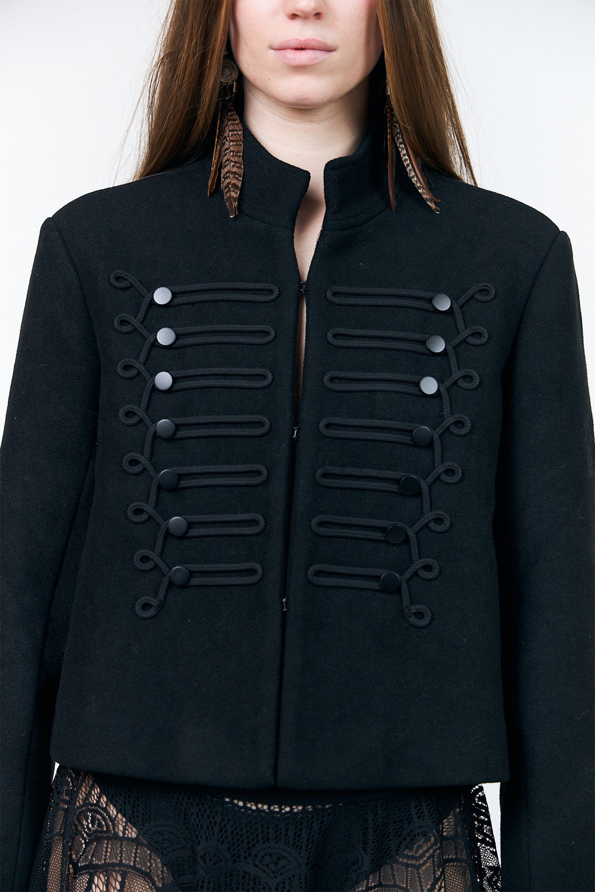 Lollys Laundry JeromeLL Black Military Braid Blazer 26425-6021, close detail of the soutache braid and buttons