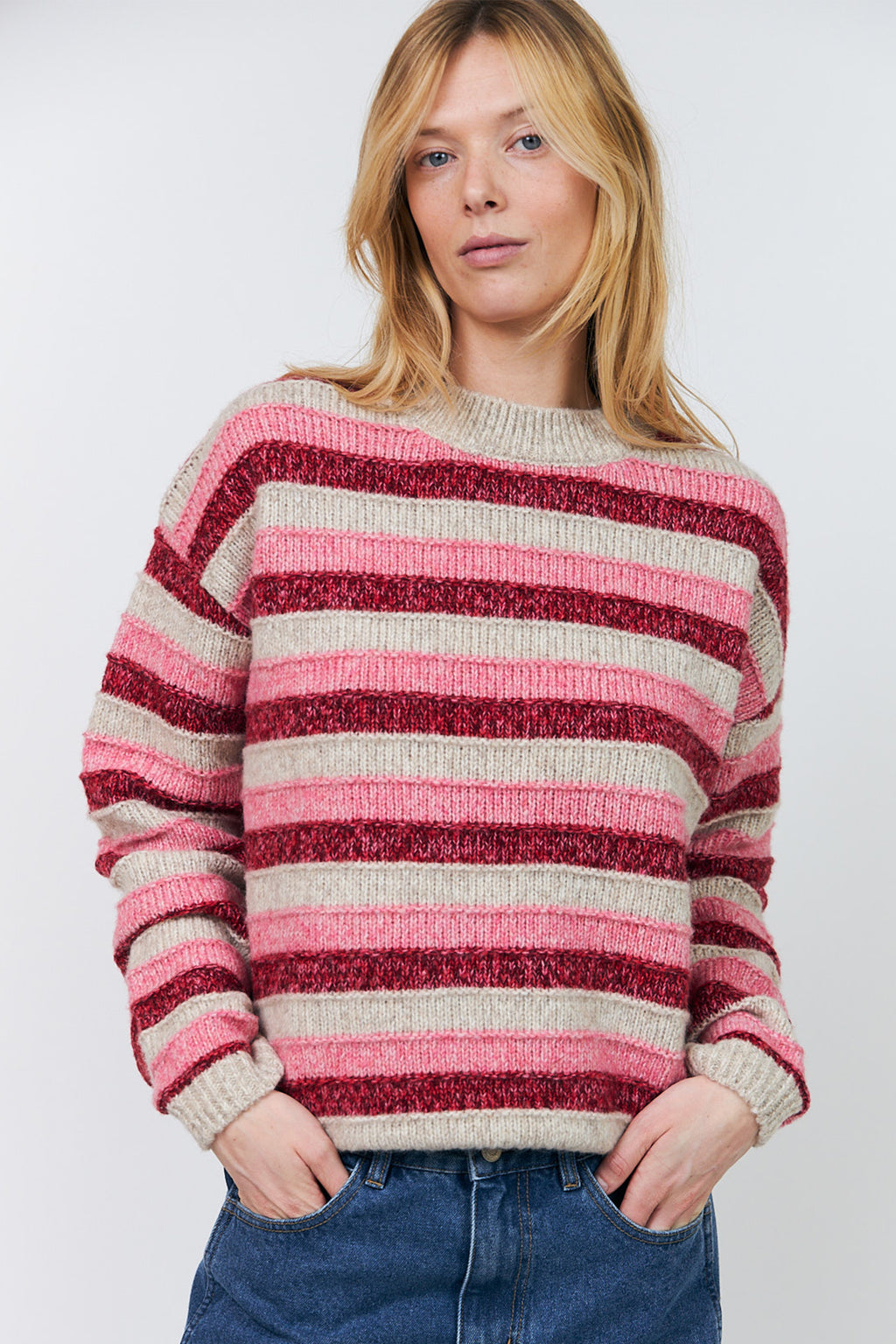 Lollys Laundry MacieLL Pink Stripe Knit Jumper 26413-5024, front cropped view