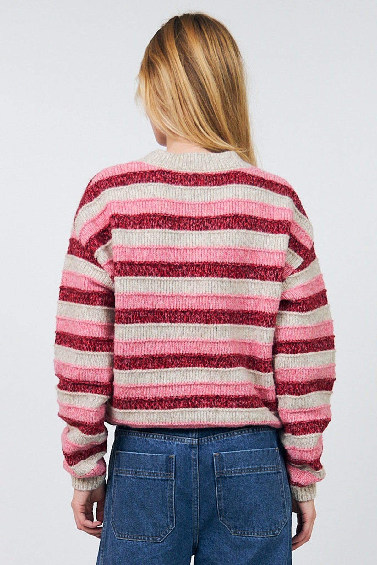 Lollys Laundry MacieLL Pink Stripe Knit Jumper 26413-5024, back cropped view