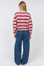 Lollys Laundry MacieLL Pink Stripe Knit Jumper 26413-5024, back full length on model