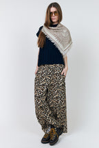 Lollys Laundry NoorLL Brown Print Fringed Scarf 70074-00046, full length on model worn as a shawl