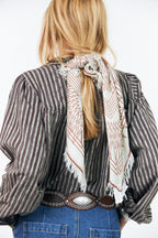 Lollys Laundry NoorLL Brown Print Fringed Scarf 70074-00046, back view showing the full spread of the pattern