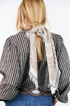 Lollys Laundry NoorLL Brown Print Fringed Scarf 70074-00046, back detail of the knot and drape