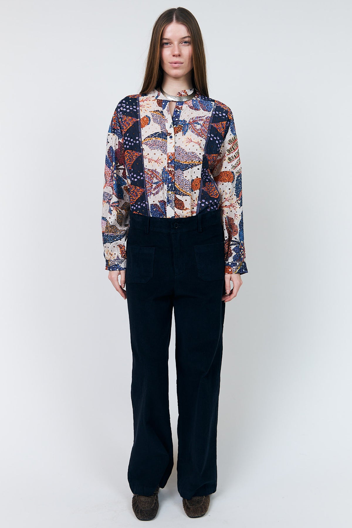 Lollys Laundry ScottieLL Multicolour Patchwork Print Shirt 26403-1071, front full length on model