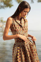 Luna Llena Ethnic Brown Print Long Cotton Midi-Maxi Dress PE810
