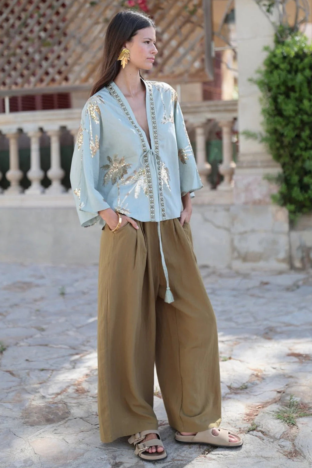 Luna Llena Kaia Khaki Wide Leg Trousers NR190