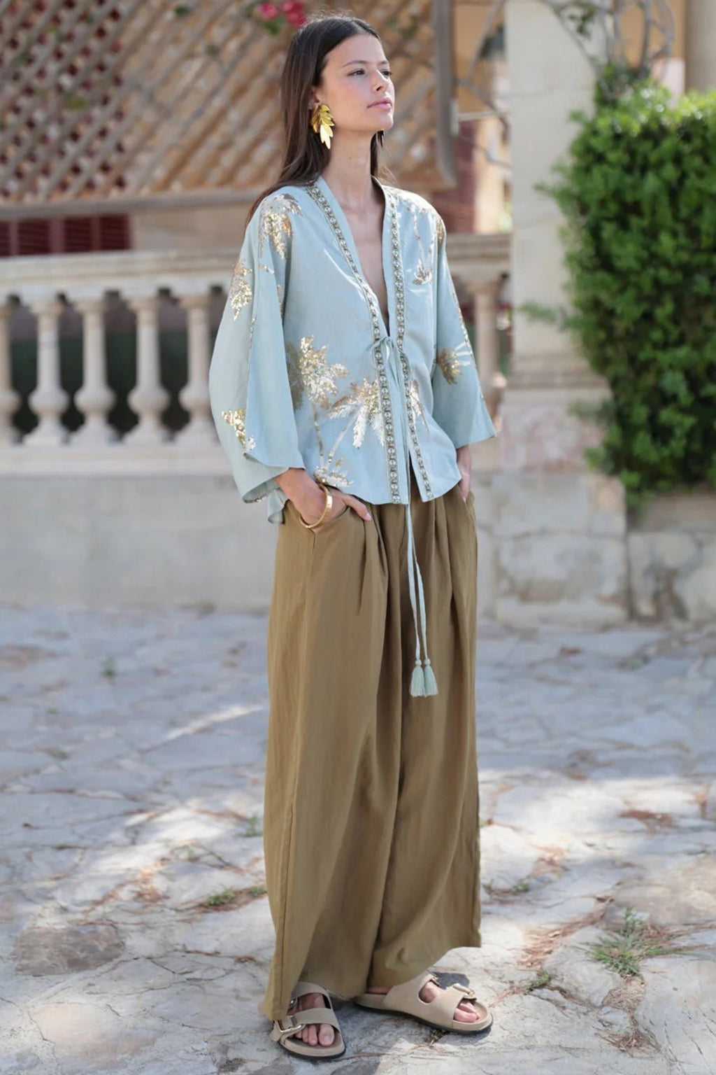 Luna Llena Kaia Khaki Wide Leg Trousers NR190