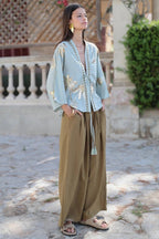 Luna Llena Kaia Khaki Wide Leg Trousers NR190