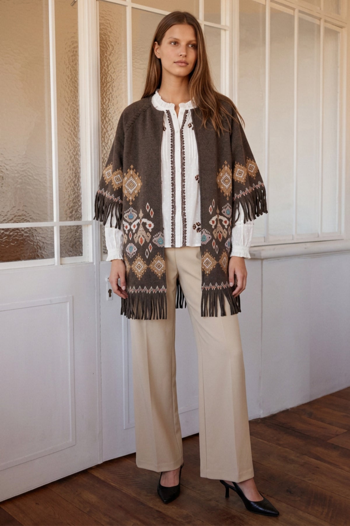 Luna Llena Liv Brown Jacket BF550, front view full length