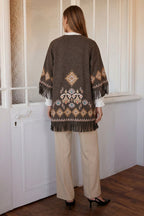 Luna Llena Liv Brown Jacket BF550, back view with fringed hem