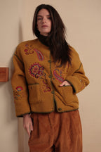 Luna Llena Nieves Mustard Yellow Jacket TD800, front view with embroidered paisley