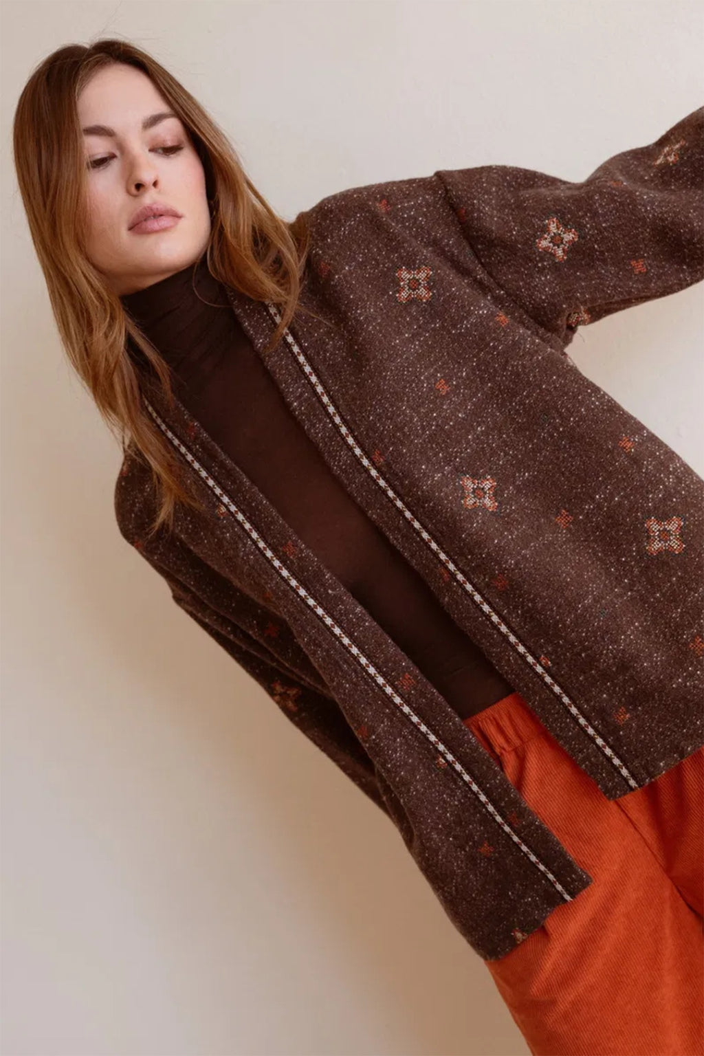 Luna Llena Pandora Brown Kimono KN82, sleeve and stitched trim detail