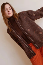Luna Llena Pandora Brown Kimono KN82, sleeve and stitched trim detail