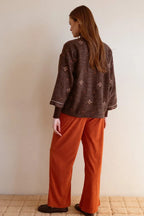 Luna Llena Pandora Brown Kimono KN82, back view full length