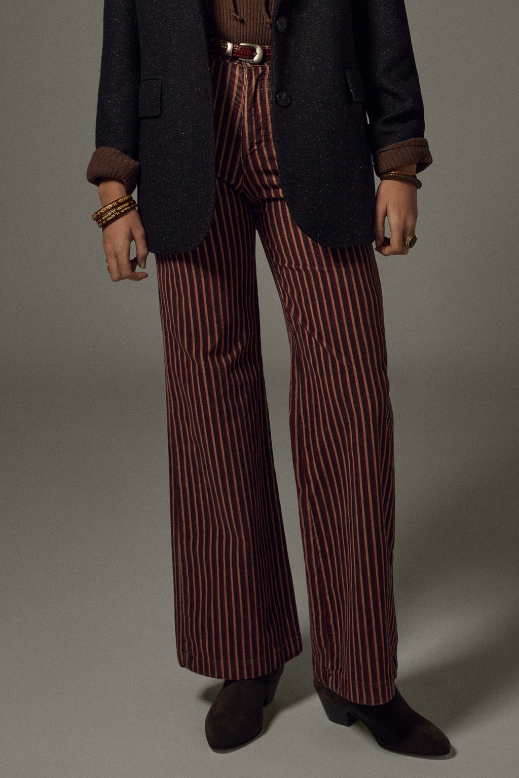 Maison Hotel Riviera 69 Marceau Retro Stripes Brown Pant 15425, styled
