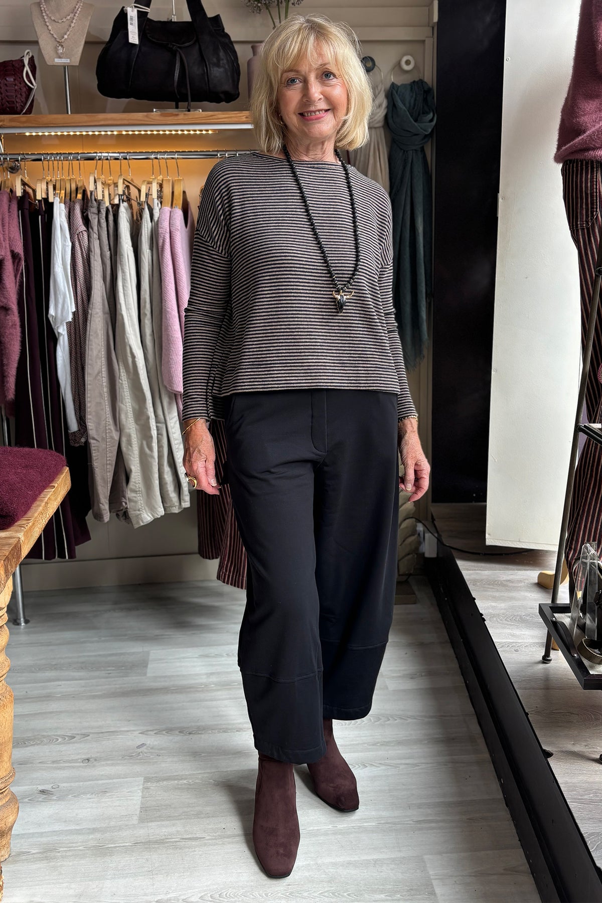 Mama B Alison Riga Alpaca 17235 Grey Thin Stripe Jumper, full length