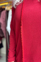 Mama B Charlotte Scuro Red Jumper 17237, raw frayed seam detail