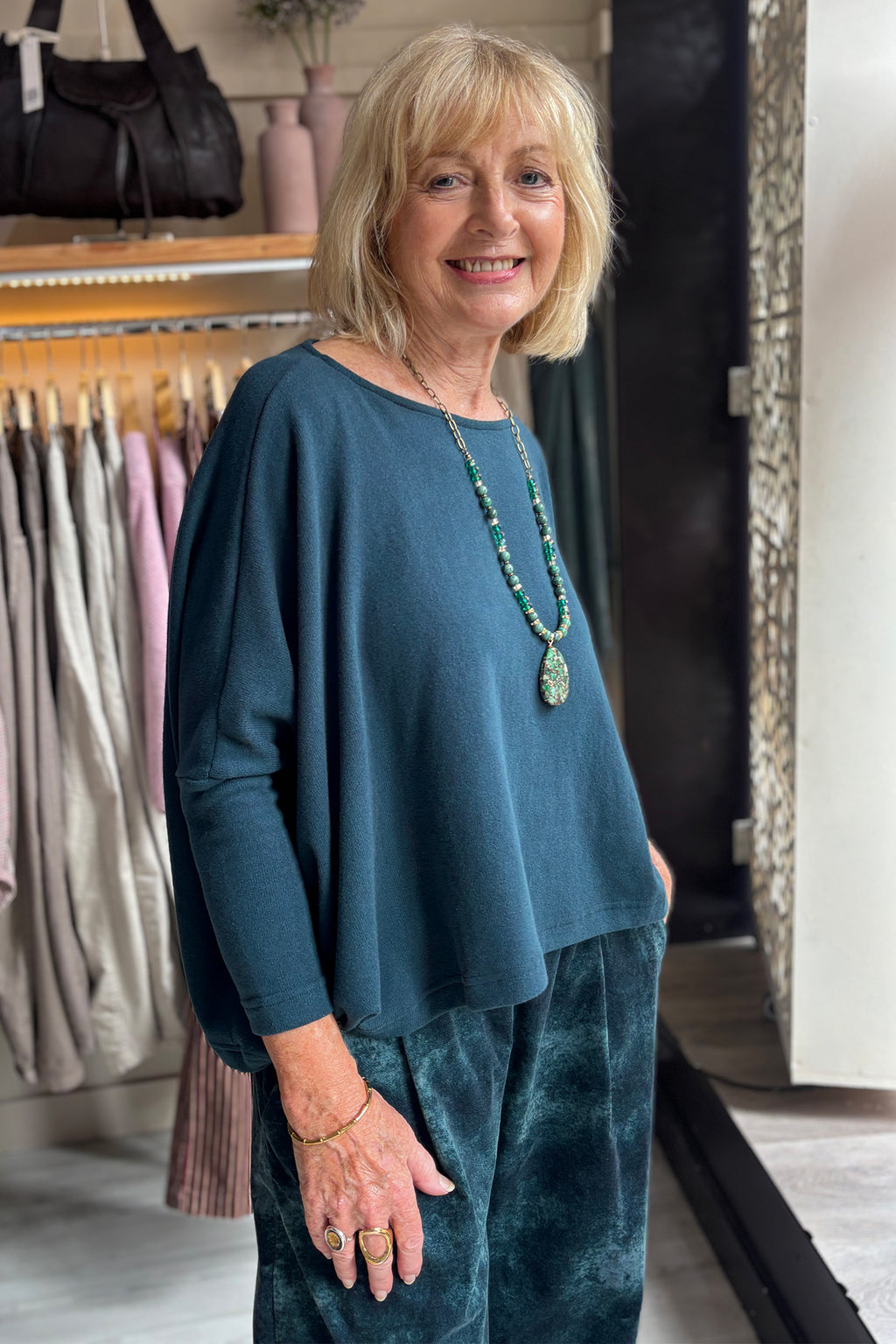 Mama B Kira AW26 Atlantic Blue Jumper, three-quarter view
