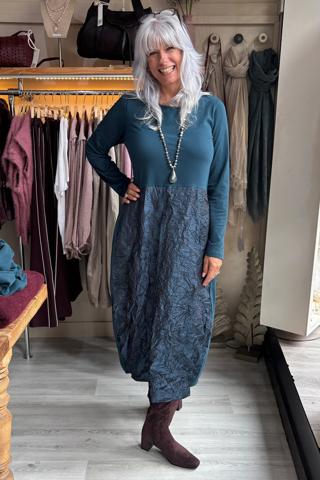 Mama B Tua Atlantic Blue Dress, full length front view