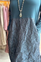 Mama B Tua Atlantic Blue Dress, crushed skirt fabric detail