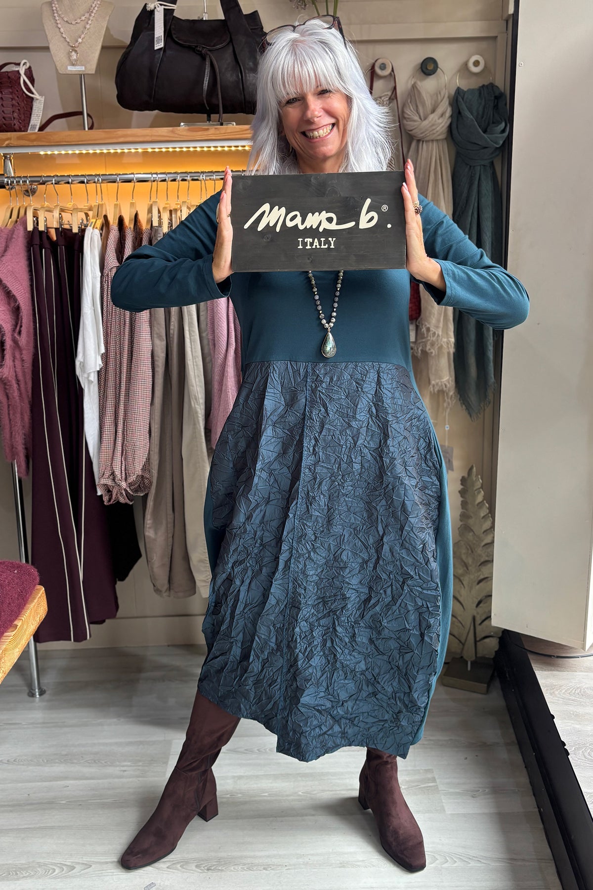 Mama B Tua Atlantic Blue Dress, styled in the Salisbury boutique