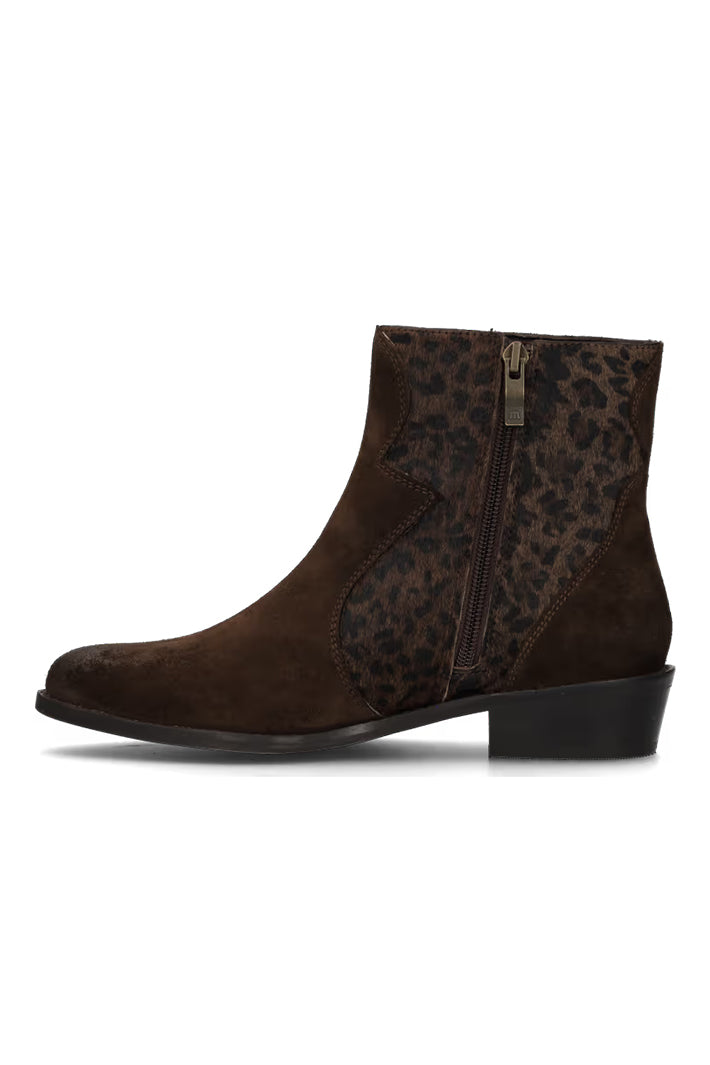 Maruti Gavi Dark Brown Leopard Suede Ankle Boots 66.1942.01, inner side zip