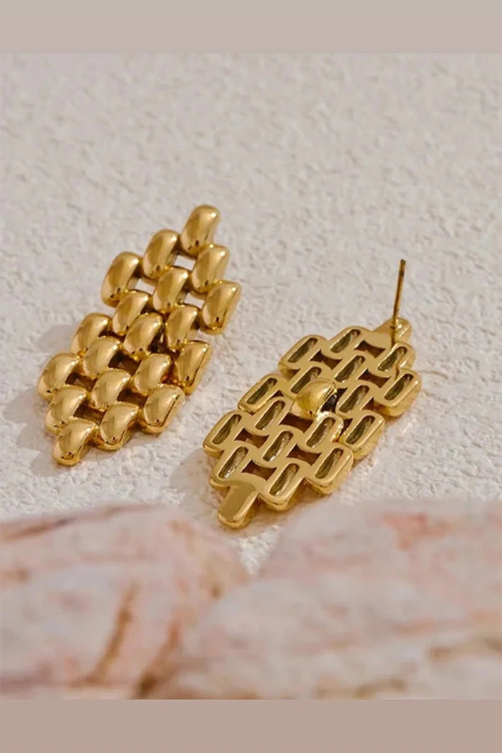Misgraceful Chain Mail Gold Earrings, styled flat lay