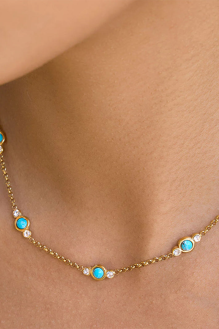 Misgraceful 18k Gold Plated Dainty Turquoise Cubic Zirconia Necklace