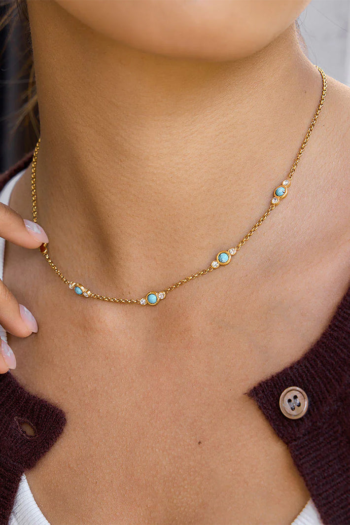 Misgraceful 18k Gold Plated Dainty Turquoise Cubic Zirconia Necklace