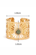 Misgraceful Gold Lattice Fern Stone Ring, packshot with measurements