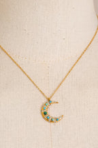 Misgraceful 18k Gold Plated Turquoise Moon Pendant Necklace