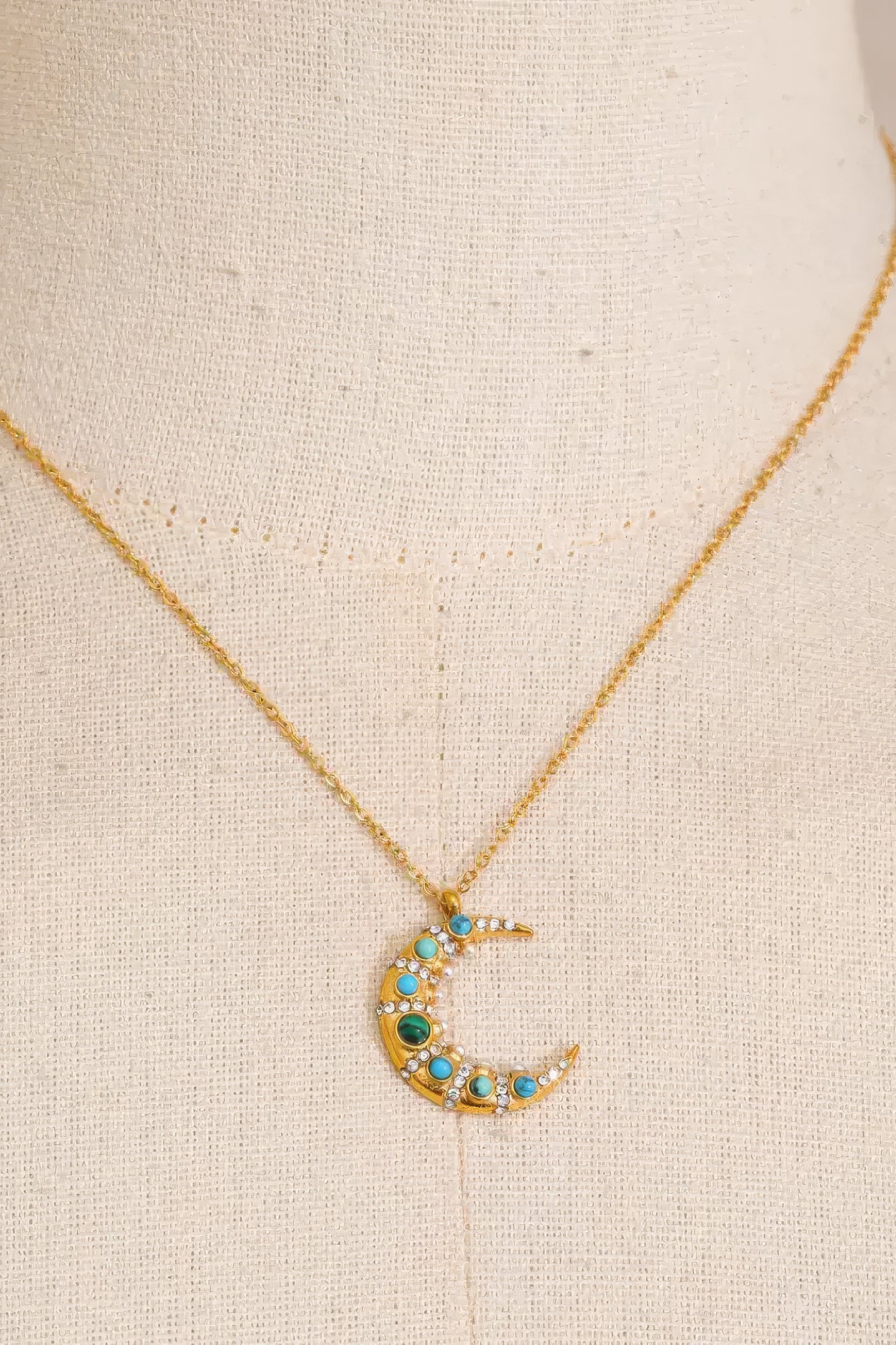 Misgraceful 18k Gold Plated Turquoise Moon Pendant Necklace