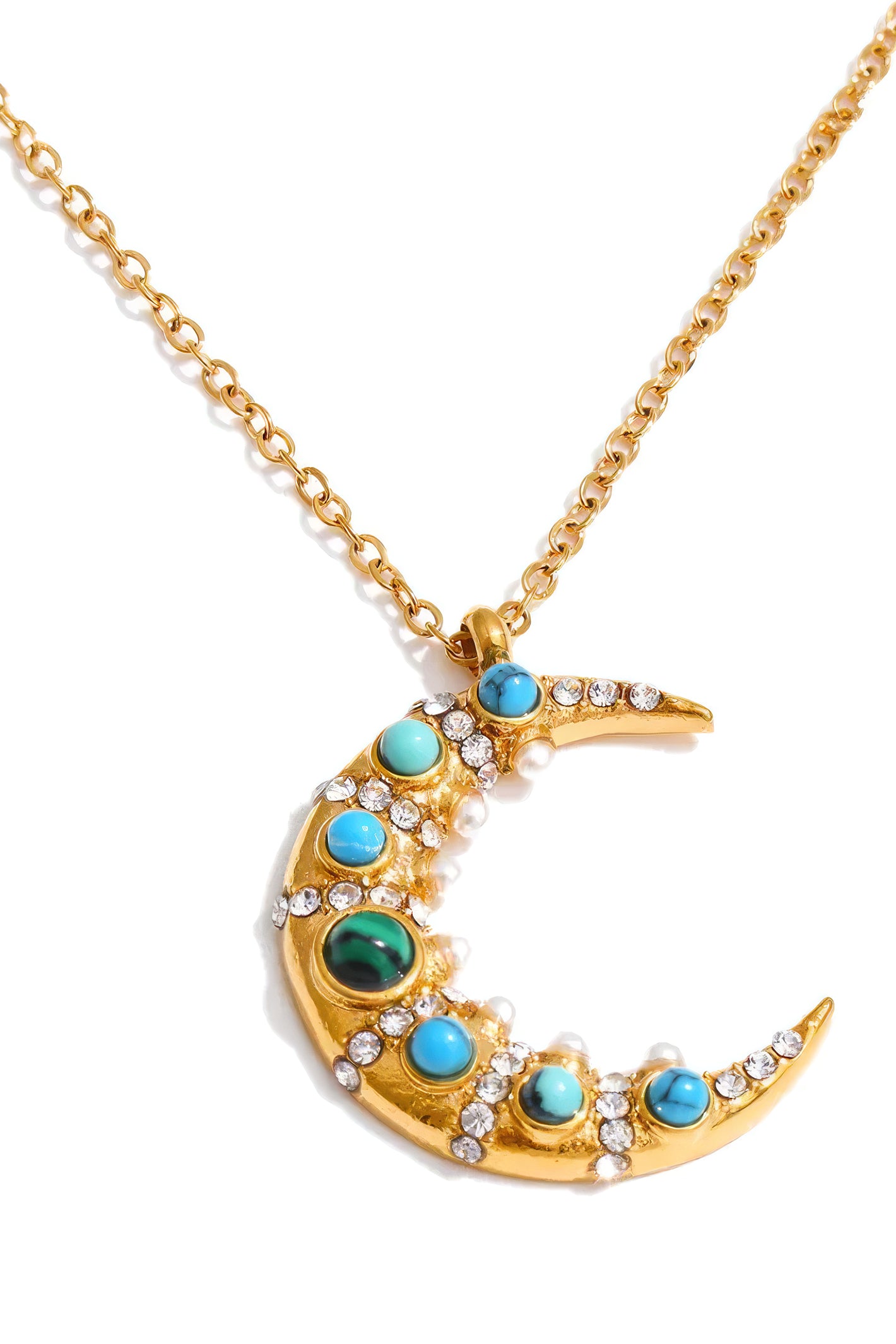 Misgraceful 18k Gold Plated Turquoise Moon Pendant Necklace