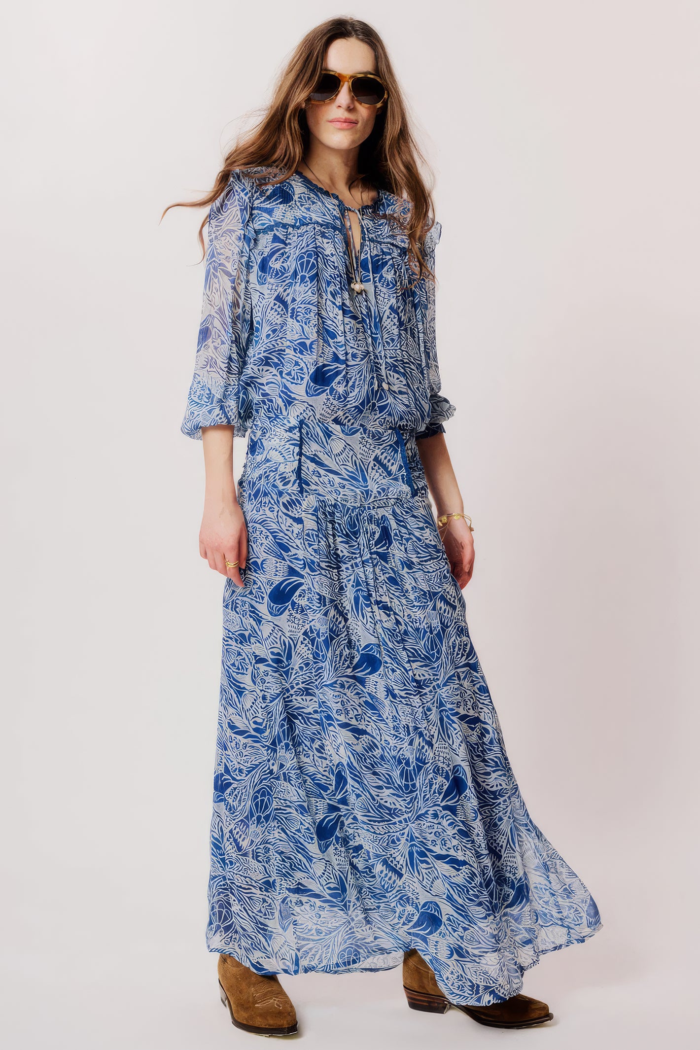 Moliin Mackenzie Blue Floral Print Blouse 2613237