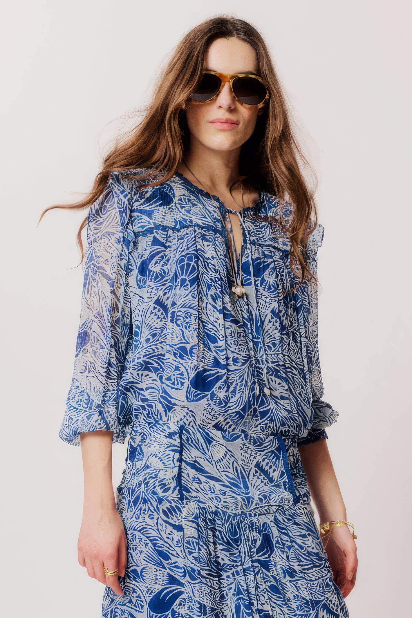 Moliin Mackenzie Blue Floral Print Blouse 2613237